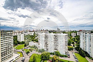 New residential areas of Moscow with multi-storey buildings and streets