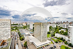 New residential areas of Moscow with multi-storey buildings and streets