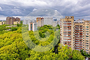 New residential areas of Moscow on a spring day with clouds.