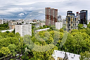 New residential areas of Moscow on a spring day with clouds.