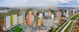 New residential areas and new buildings in Moscow. Aerial view of the area near the Salaryevo landfill