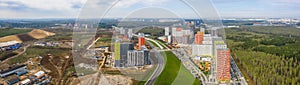 New residential areas and new buildings in Moscow. Aerial view of the area near the Salaryevo landfill