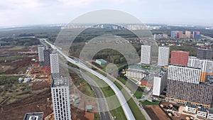 New residential areas and new buildings in Moscow. Aerial view of the area near the Salaryevo landfill and a new metro