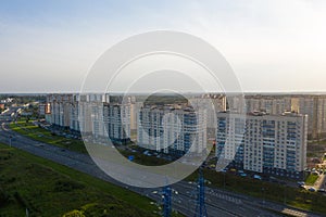 New residential areas and new buildings in Moscow. Aerial view of the area near the Vnukovo landfill