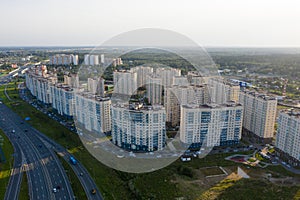 New residential areas and new buildings in Moscow. Aerial view of the area near the Vnukovo landfill