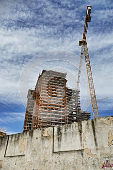 new residential building under construction on a dismissed industrial area