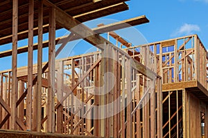 New residential construction home framing with roof view