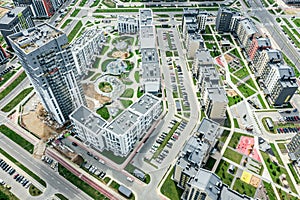 New residential district with apartment houses. aerial view