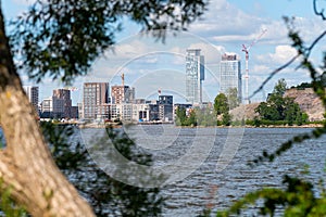 New residential district of Sompasaari under construction. Shot from the downtown area of Katajanokka