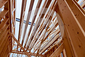 New residential home framing interior view construction new house