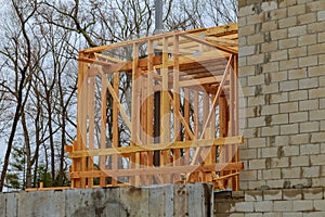 New residential home framing interior view construction new house