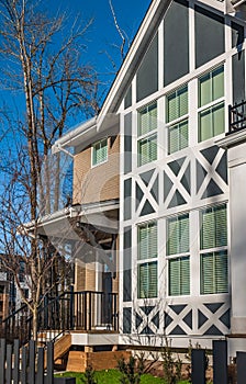 New residential townhouses. Modern apartment buildings in BC Canada. Modern complex of apartment buildings