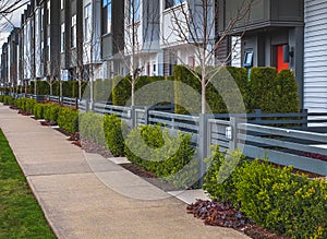 New residential townhouses. Modern buildings, complex of apartment buildings. Concept of real estate development