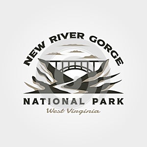 new river gorge travel logo design with bridge vector symbol illustration design