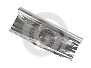 New roll of aluminum foil on a white background.