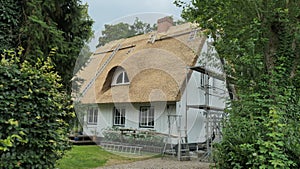 New roofing of a thatched roof. Germany, Schleswig-Holstein