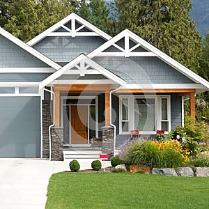 House Exterior Blue Siding One Level Home Rancher photo