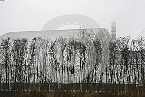 New safe confinement arch over reactor 4 of Chornobyl Nuclear Power Station. Chernobyl, Ukraine, December 2019