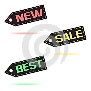 NEW. SALE. BEST. Colorful price tag icon with colored shadow. Vector