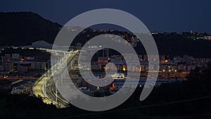 The new San Giorgio bridge at night in Genoa, Italy.