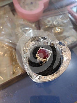 NEW SILVER RING WITH SOLID RED STONE FOR WEDDING GIFT