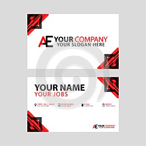 The new simple business card is red black with the AE logo Letter bonus and horizontal modern clean template vector design.