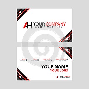 The new simple business card is red black with the AH logo Letter bonus and horizontal modern clean template vector design.