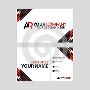 The new simple business card is red black with the AR logo Letter bonus and horizontal modern clean template vector design.