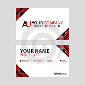 The new simple business card is red black with the AU logo Letter bonus and horizontal modern clean template vector design.