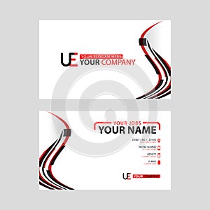 The new simple business card is red black with the UE logo Letter bonus and horizontal modern clean template vector design.