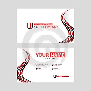 The new simple business card is red black with the UJ logo Letter bonus and horizontal modern clean template vector design.