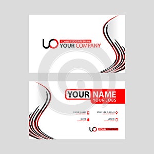 The new simple business card is red black with the UO logo Letter bonus and horizontal modern clean template vector design.