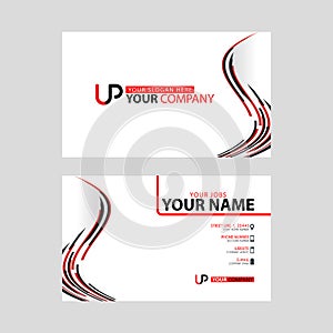 The new simple business card is red black with the UP logo Letter bonus and horizontal modern clean template vector design.