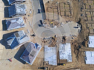 New Single Family Homes Under Construction Aerial View