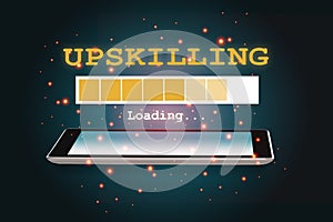Upskilling loading on smartphone on abstract background