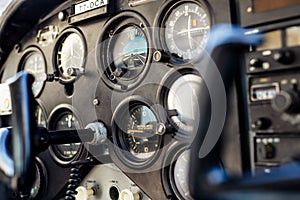 Small Airplane instrument panel in flight