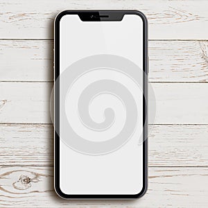 New smartphone similar to iphone X on white wood table 3d illustration