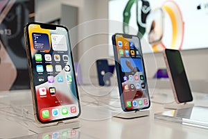 New Smartphones Apple iPhone 13 is sold at Apple store. Minsk, Belarus - april, 2022