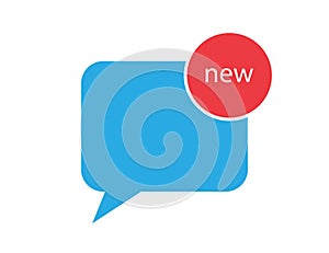 New sms or text notification in blue quote and red circle. Isolated bubble mail notice reminder. Illustration of unread