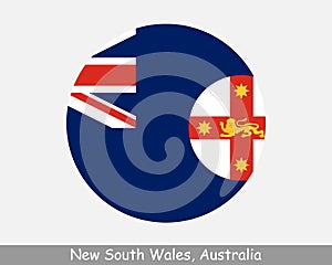 New South Wales Australia Round Circle Flag. NSW Australian State Circular Button Banner Icon. EPS Vector