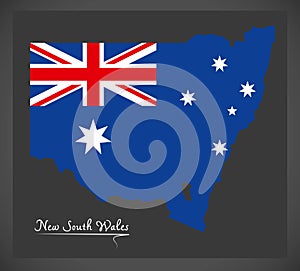 New South Wales map with Australian national flag illustration