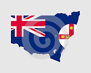 New South Wales Map Flag. Map of NSW with state flag.