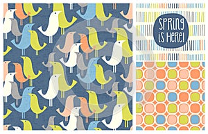New Spring mid-century modern birds seamless pattern with coordinating design elements photo