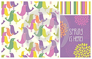 New Spring mid-century modern birds seamless pattern with coordinating design elements photo