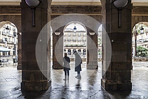 New square, Plaza Nueva or Plaza Barria, monumental square, neoclassical style.Bilbao.