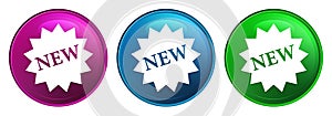 New star badge icon magic glass design round button set illustration