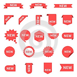 New sticker set labels. Product stickers with offer. New labels or sale posters and banners. Sticker icon with text. Red