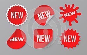 New sticker set. Sale product red badge label. Minimal sale banner for web store. Vector image symbol retail promotion photo