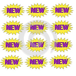 New stickers colorful star and white letters icon 3d background brand and productions advertising