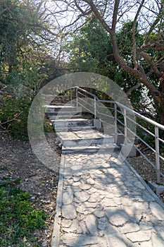 A new stone staircase of 800 steps to Jasper Beach, built in the spring of 2020. The reserve on the Black Sea. Cape